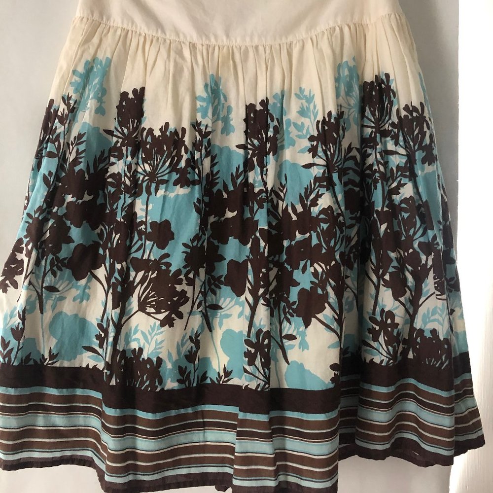 Apartment 9 Festive Women's skirt. Brown, aqua, cream. size 4, all cotton